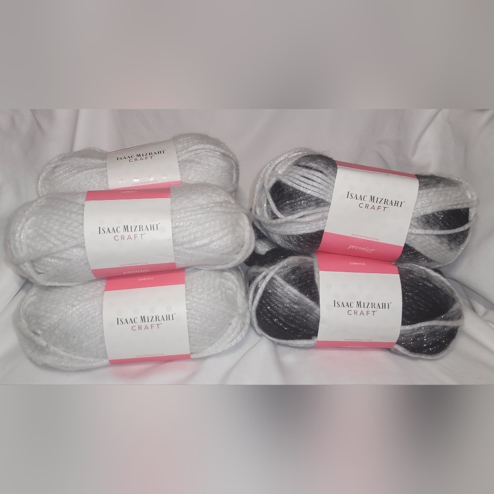 Isaac Mizrahi Craft Yarn Bundle 4 White & 3 White & Black Variegated Skeins